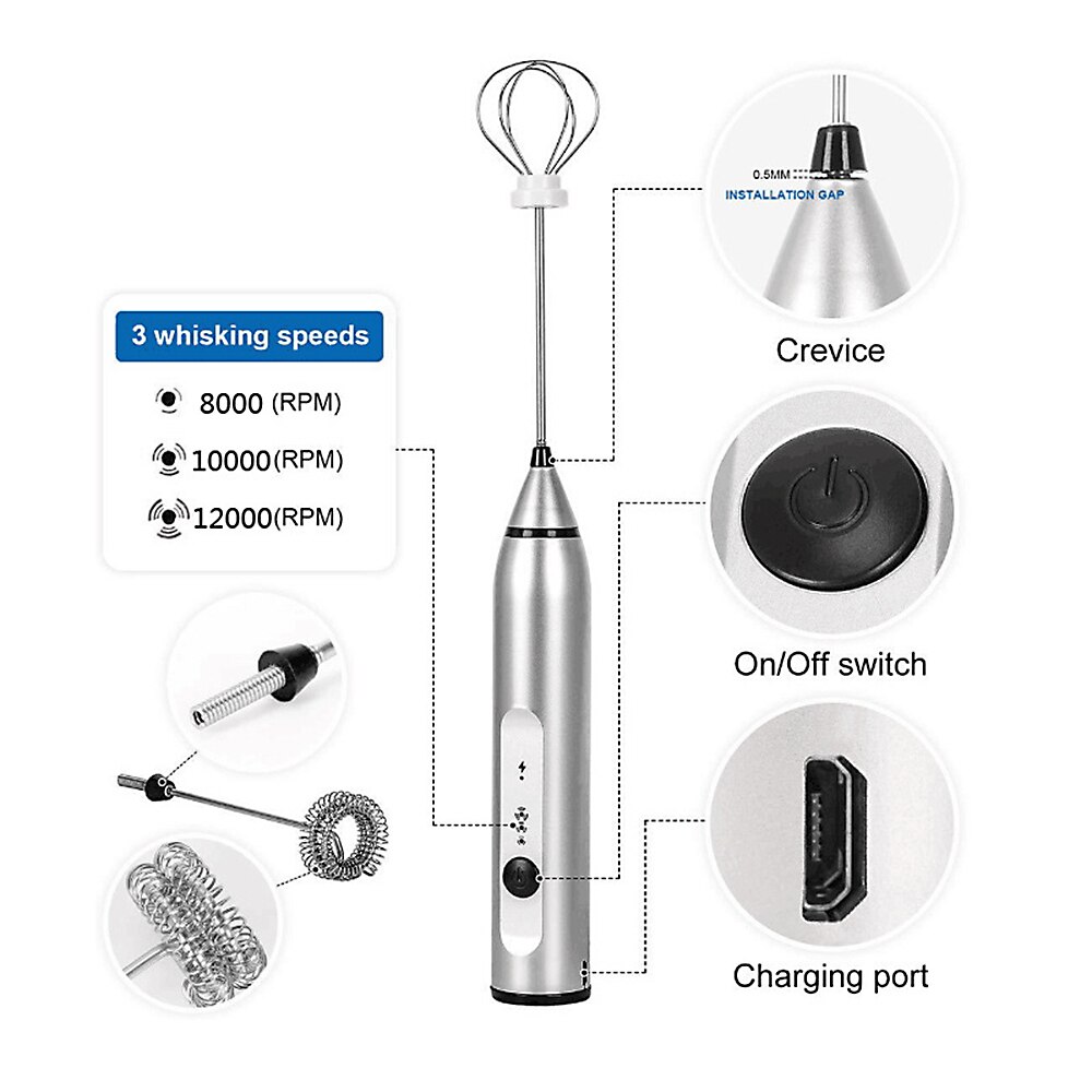 Electric Milk Frother Mini Mixer Foamer Coffee Whisk Stirrer Egg Beater Mixer Kitchen Cooking Tool Egg Stirring USB Rechargeable