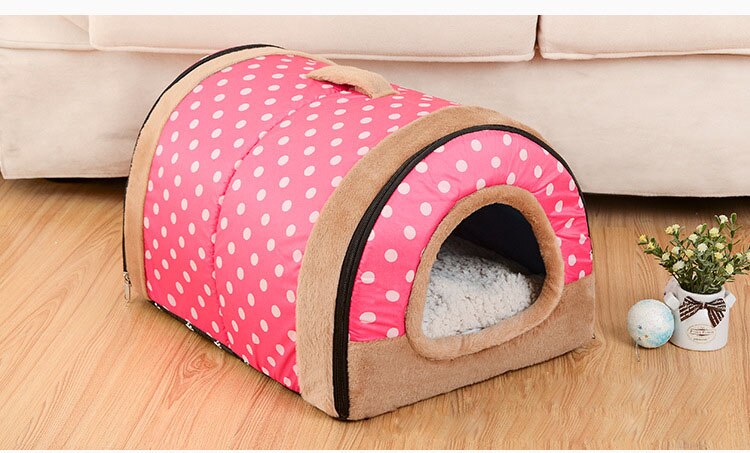 Niche pliable pour animaux de compagnie, niche avec tapis, lit pour chien, chat, chiot, petit, moyen gabarit, Chihuahua, coussin: Red dot / 35cmx26cmx28cm