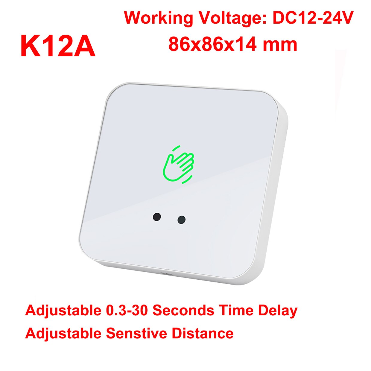 Surface Installation Contactless No Touch Infrared Lock Exit Button IR Door Release Switch: K12A 86x86x14mm