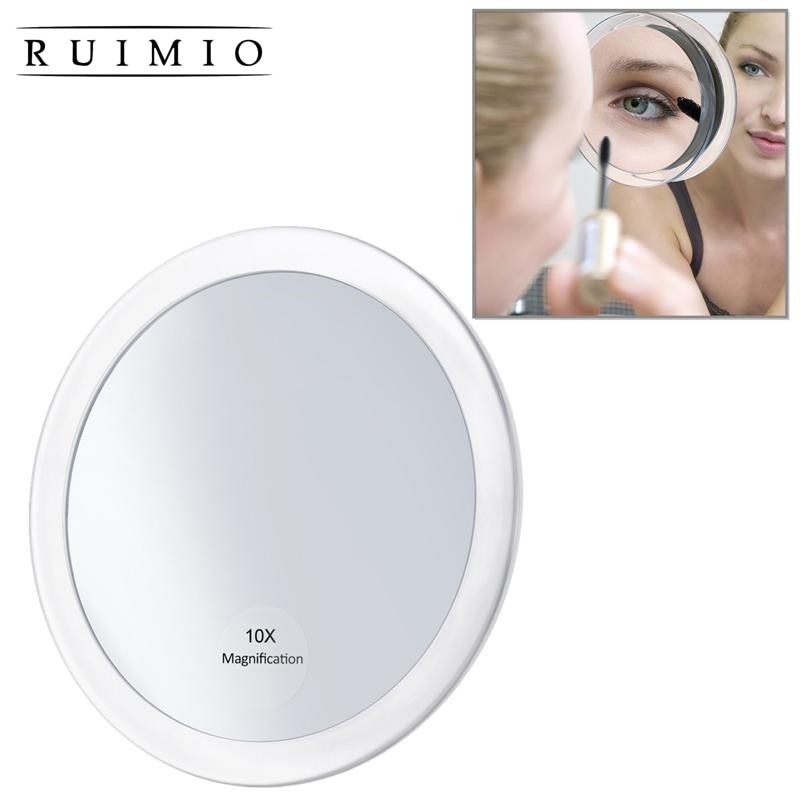 RUIMIO 10x Vergrootglas Ronde Spiegel Make Up Spiegel Folding Pocket Cosmetische Spiegel Vergroting Compact met 3 Zuignappen Wit
