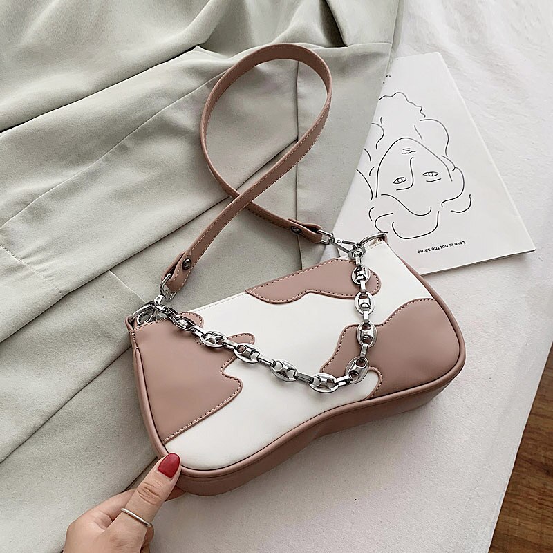 Contraste couleur carré chaîne sac fourre-tout en cuir PU femmes sac à main voyage épaule sac de messager sac à aisselles