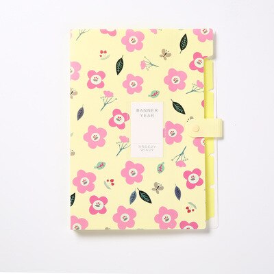 A4 Flower File Bag Data Book Large Capacity File folder portfolio 6 pockets Organizer for School Office Home: yellow