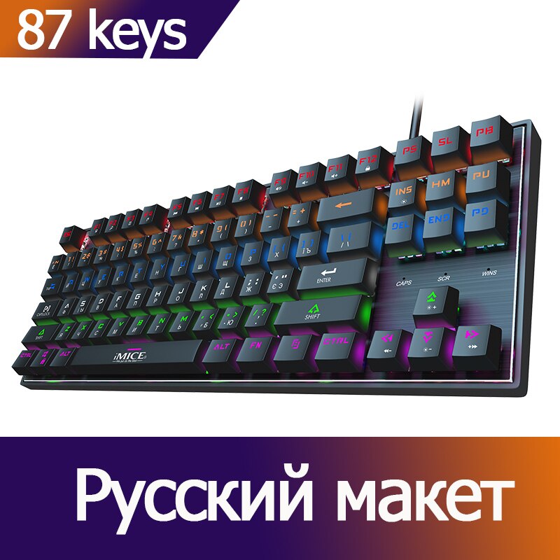 Mechanical Keyboard Wired Gaming Keyboard 104/87 Keycaps Russian Gamer Keyboard with Backlight RGB Key Board for Computer PC: Russian 87 Keys