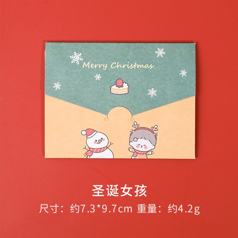 1Pc Christmas Greeting Card Kids Mini Christmas Blessing Greeting Cards Envelope Year Postcard Card Xmas Party: Girl snowman