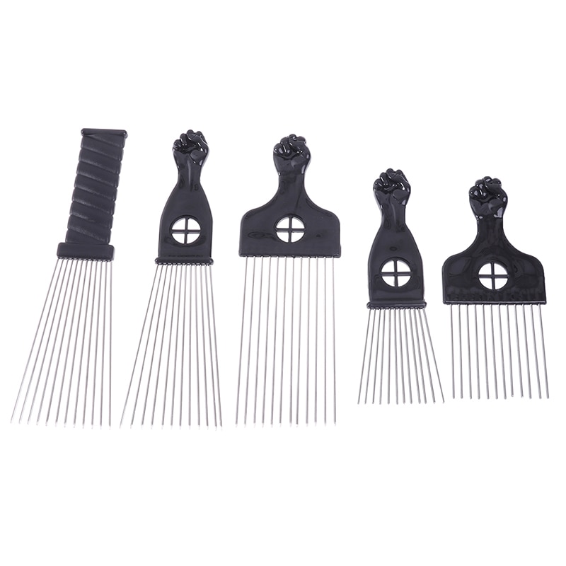 1PC Black Fist Afro Metal Comb African Hair Pik Comb Brush Salon Hairdressing Hairstyle Styling Tool Hair Accessories