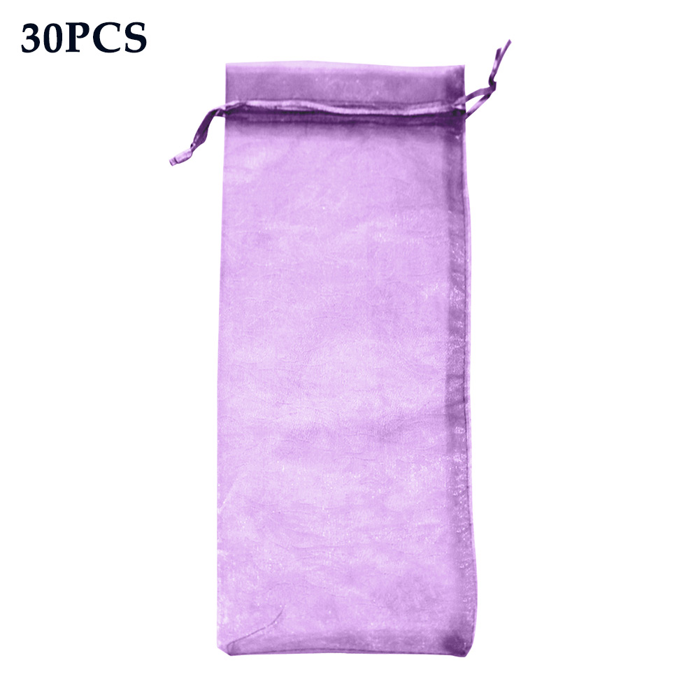 30pcs Packaging Bottle Cover Fine Mesh Wrapping Transparent Wine Bag Organza Party Wedding Pouch Drawstring: Dark Purple