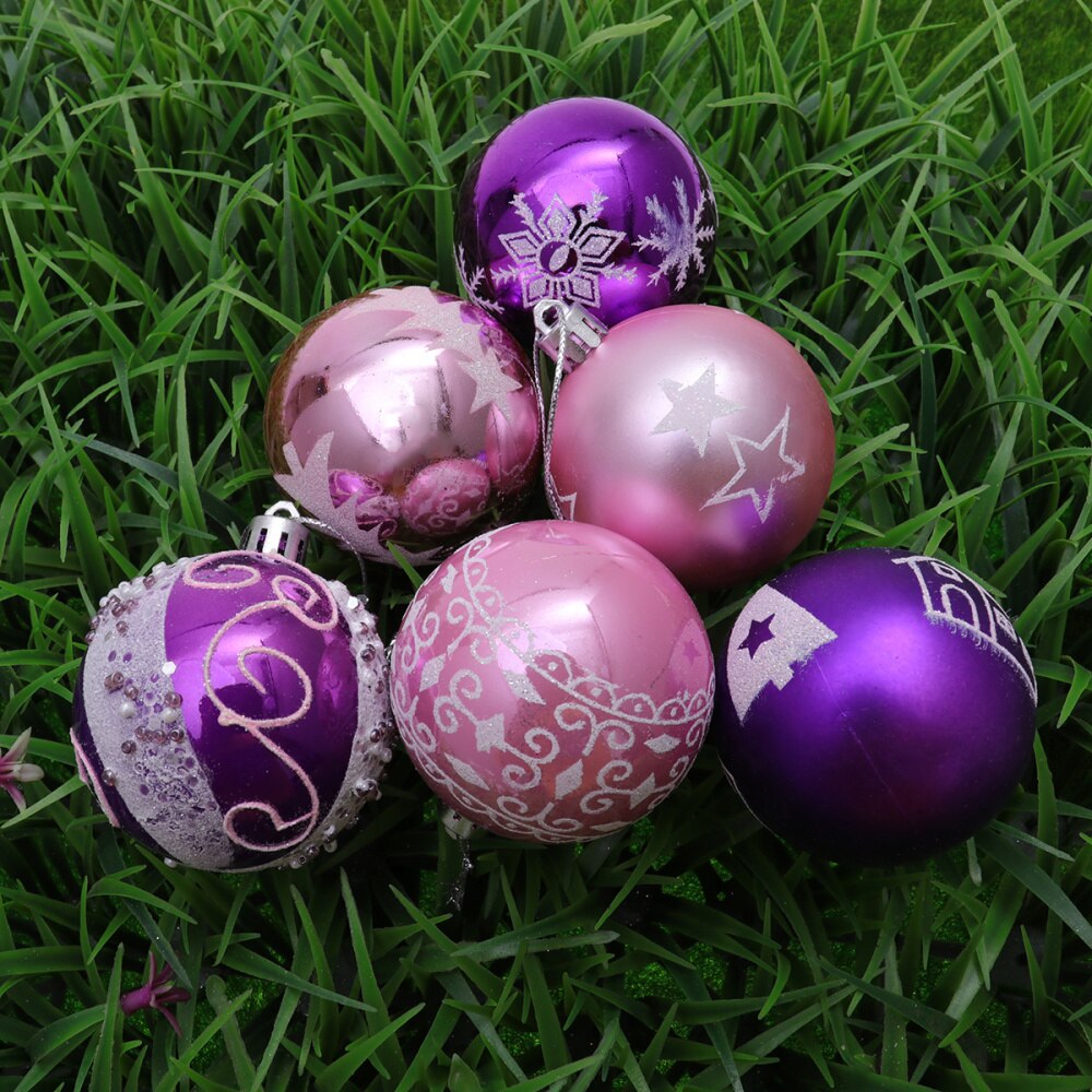 24Pcs 6cm Christmas Balls Hanging Decoration Christmas Tree Ornaments for Party Prom Rose Gold Pattern: As Shown