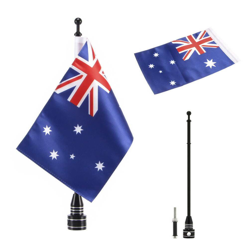 Mât de drapeau latéral réglable universel pour moto, 6x9 pouces, en Polyester, 8 drapeaux de pays pour la plupart: Australia black