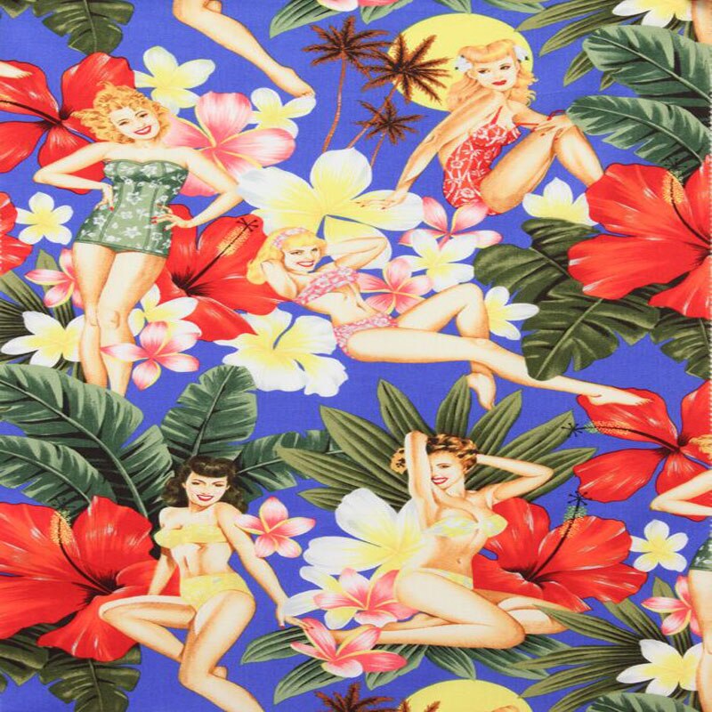 Amazing Sexy Hawaii Lady Printed Cotton Fabric Twill Cloth for Patchwork Quilting Flesh Tissue 50x140cm
