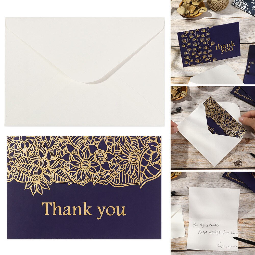 5pcs Gold Embossed Thank You Cards Blank Note Cards with Envelopes Letter Greeting Cards Perfect Business Wedding Cards Gra
