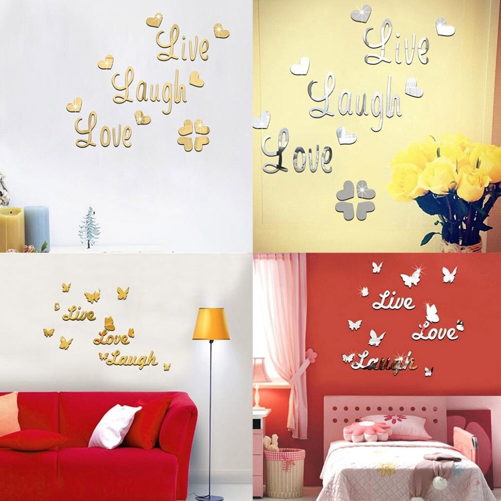 Live Lachen Liebe 3D Spiegel Schmetterling Zauberstab Aufkleber Aufkleber Zauberstab Kunst Abnehmbare Zimmer Hochzeit Dekor Heimat Zauberstab Aufkleber für freundlicher zimmer