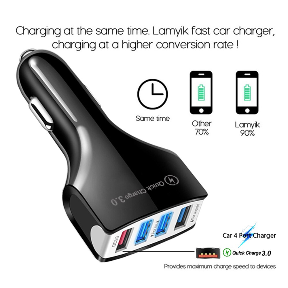 Xedain QC3.0 Autolader Mobiele Telefoon Auto-Oplader 4 Port Usb Car Charger Adapter Met Kabel Universele Voor Iphone samsung Huawei