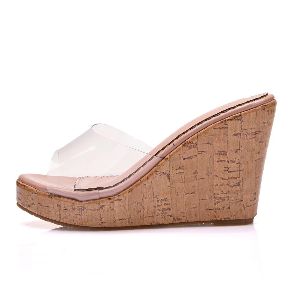 Cristal reina mujeres desnudo Casual sandalias cuñas plataforma transparente tacones altos bombas diarias zapatos
