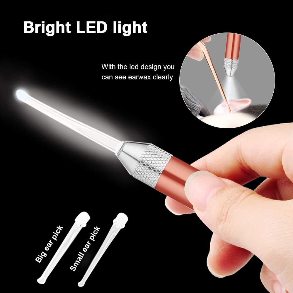 3 stks/set Oor Wax Verwijderen LED Zaklamp Rvs Earpick Ear Wax Cleaner Pincet Oor Schoonmaken Tool Set Voor Baby &amp; volwassenen