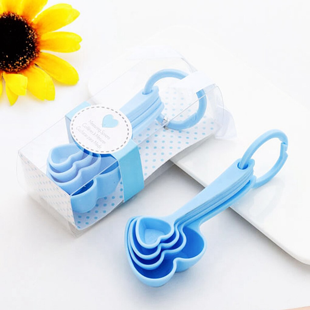 4Pcs Measuring Spoon Heart Shaped Plastic Washable Scoop Scale Portable Baking Cup Ladle Multifunctional Tools Pink