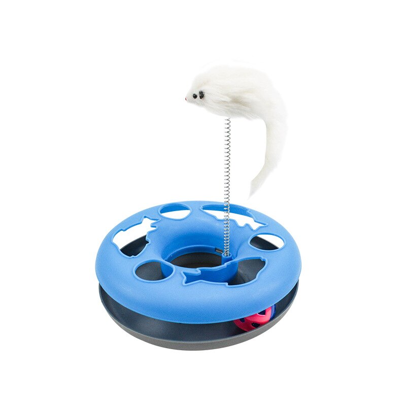 Funny cat toy for indoor cats, interactive kitten toy roller tracks with catnip, spring pet toy with exercise balls, teaser mouse: Blue