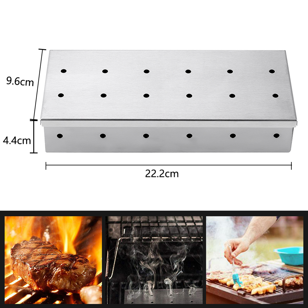Bbq-savustinlaatikko ruostumattomasta teräksestä valmistettu tupakointilaatikko kotitalouksien puulastu savustuslaatikko keittiön grillaus grillitarvikkeet  f25