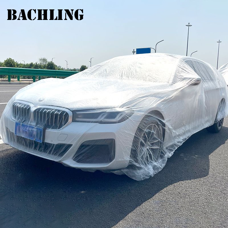 Disposable Transparent Car Clothing Cover Dustproof Rainproof Transparent Car Cover Plastic PE Film Rainproof Car Cover
