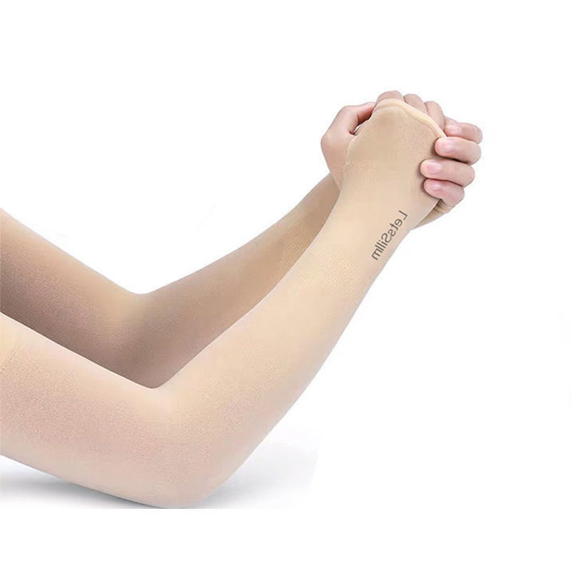Summer Ice Silk Long Sleeves Anti-Sunburn Arm Cover Men Women Cuff Cool Hand Sleeves Anti-UV Cycling Arm Sleeve Fingerless: Gold