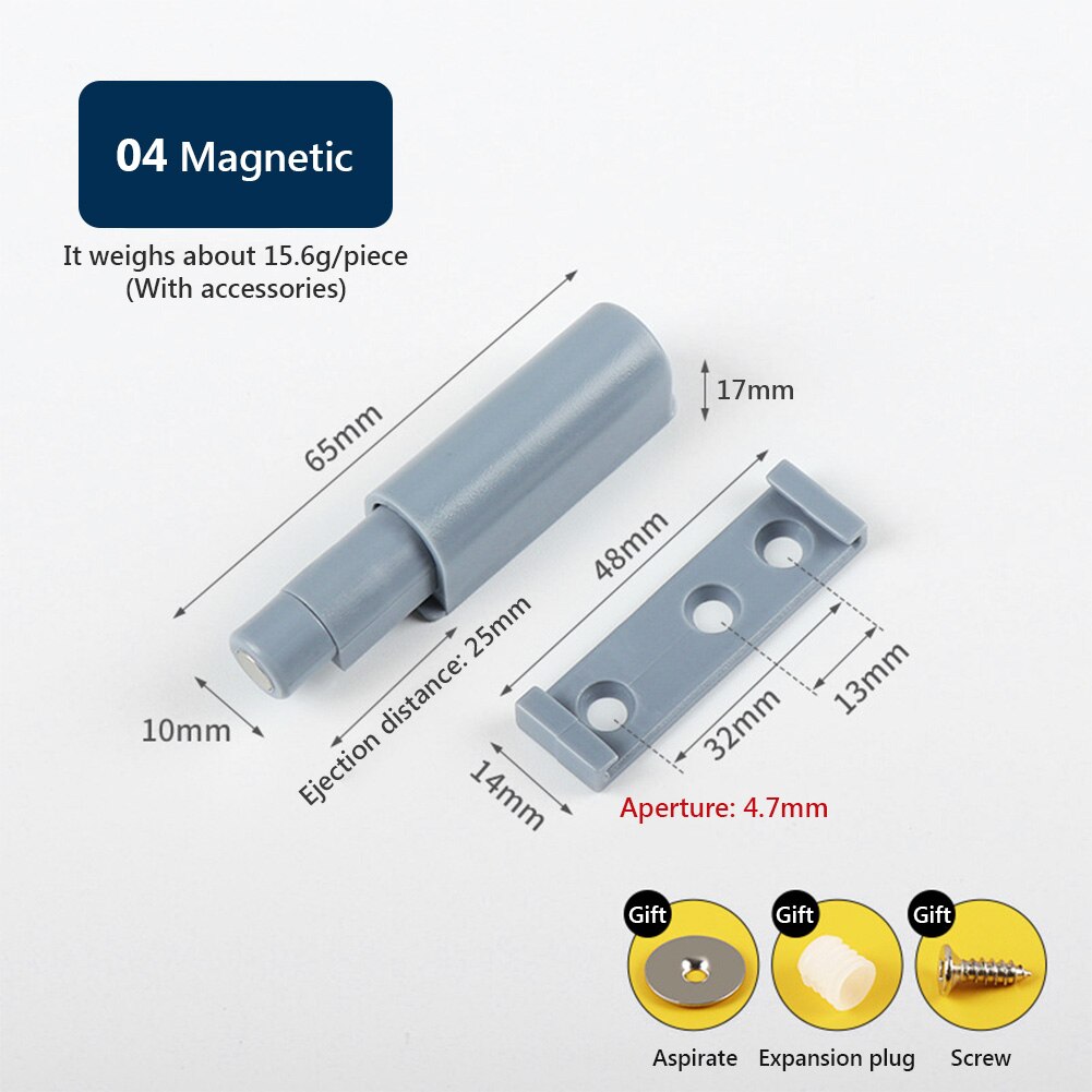 Magnetic Cabinet Catches Cabinet Latch Push to Open Cupboard Drawer Door Touch Stop Damper Buffer Pull Push Invisible: 04
