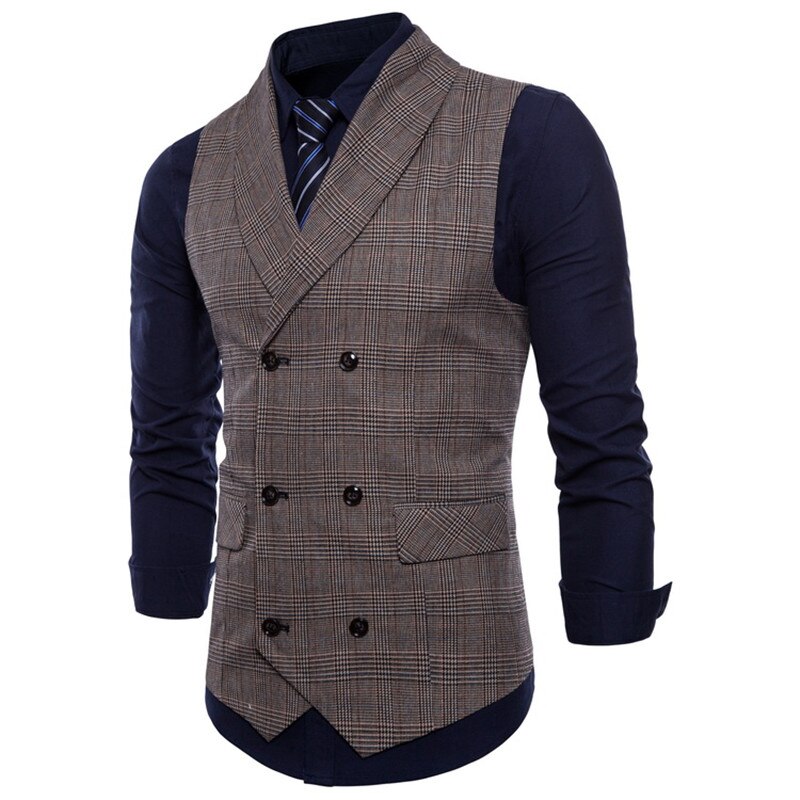 Riinr märke kostym väst herr jacka ärmlös beige grå brun vintage tweed väst vår höst plus size väst: Kaffe / M