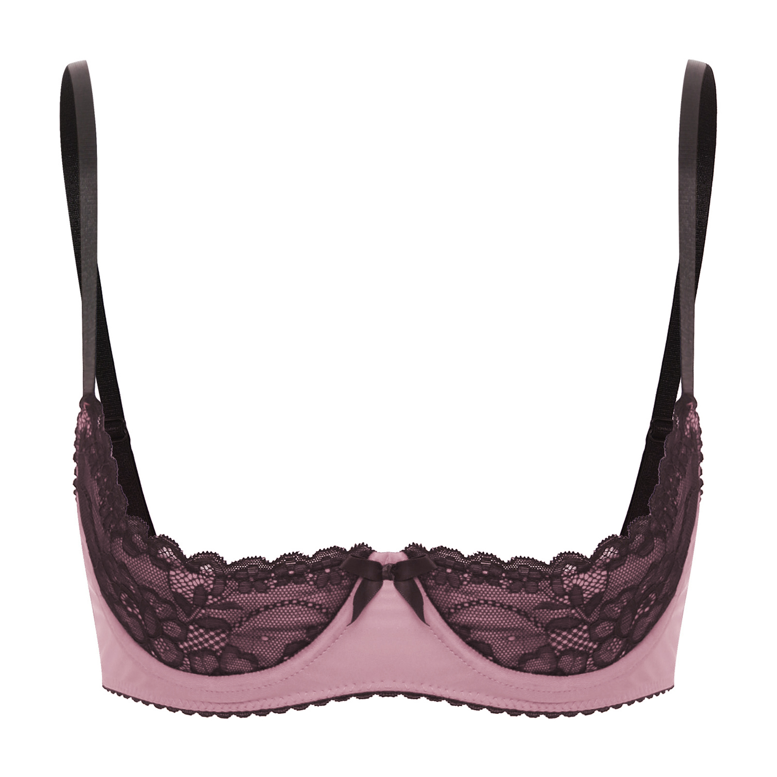 Womens Lingerie Swimwear Underwire Half Cup Bra Tops Bikini Lace Push Up Balconette Cup Bra Open Chest Breast Bra Underwear: M / Champagne
