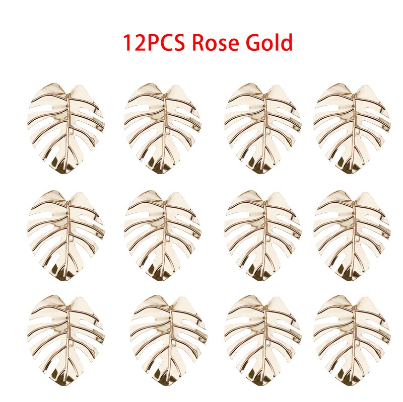 12 unids/set de servilleteros de hojas, juego de servilletas, servilleta de mesa, hebilla para boda, , celebración, Decoración de mesa de cena: 12Pcs Rose Gold