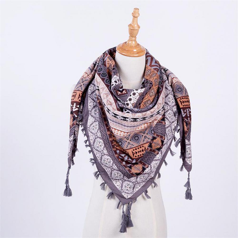 Boho Women Winter Neck Wrap Long Warm Scarf Ethnic Print Triangle Tassel Shawl