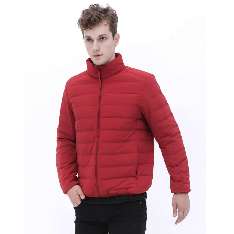 Veste en duvet en tissu imperméable pour homme, col montant, doux, mat, sans couture, manteau d'extérieur, Blazer, automne et hiver: Rouge / XL
