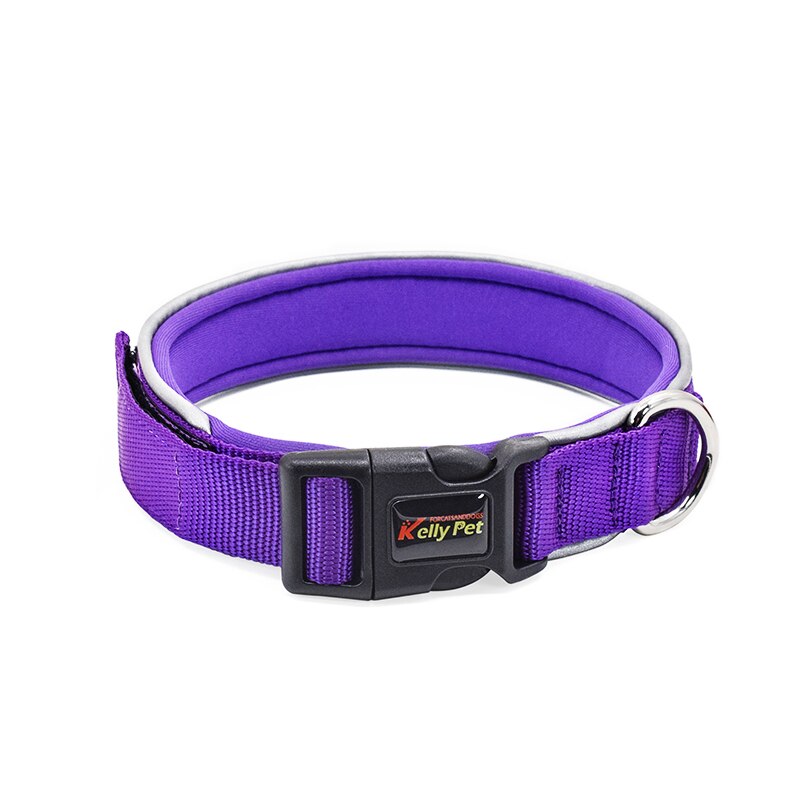Nylon Dog collar reflective piping padded pet collar adjustable buckle for small medium big dogs orange black pink pet products: purple / L