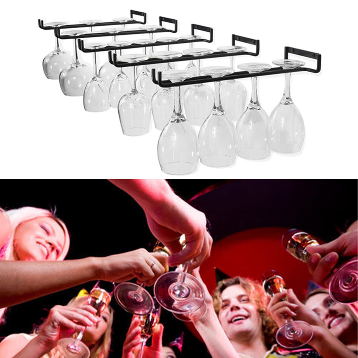 Single Row Wine Glass Rack Hanging Wine Cup Holder Bar Goblet Stemware Storage Racks Shelf Hanger Iron Kitchen Organizer