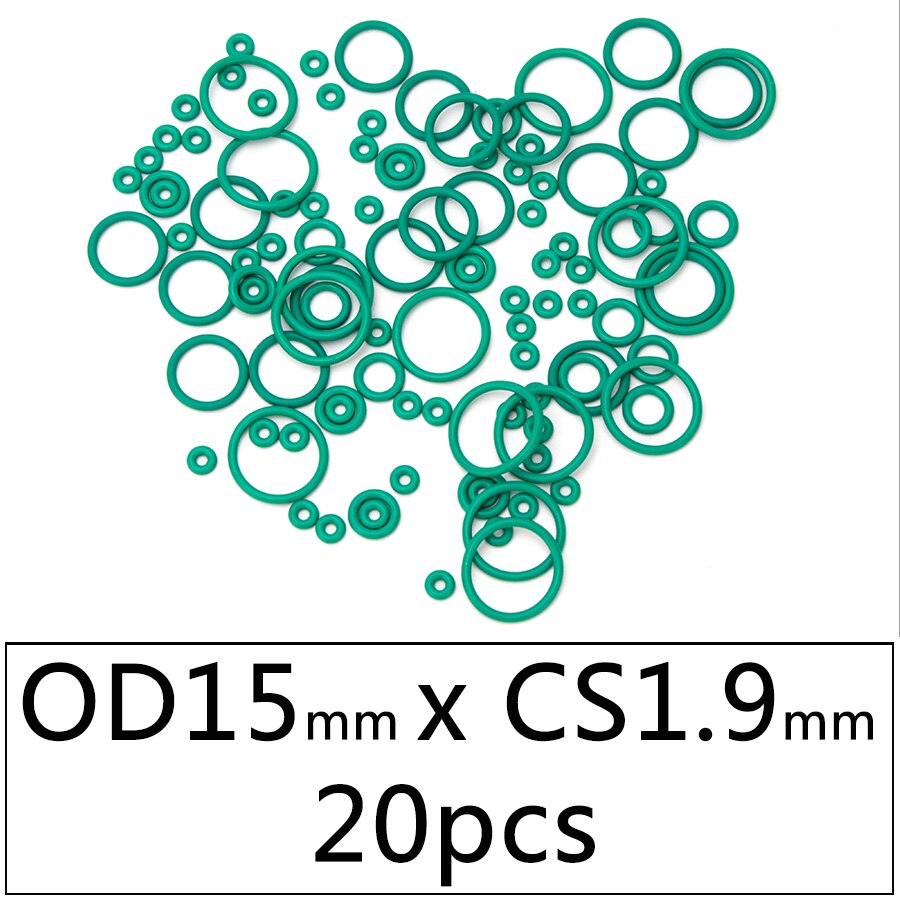 20Pcs Fluor Rubber Fkm Afdichting O-Ring Vervanging Od 6Mm-30Mm Cs 1.9Mm Groen seal O Ringen Pakking Washer Diy Accessoires S129: OD15mmxCS1.9mm 20pcs