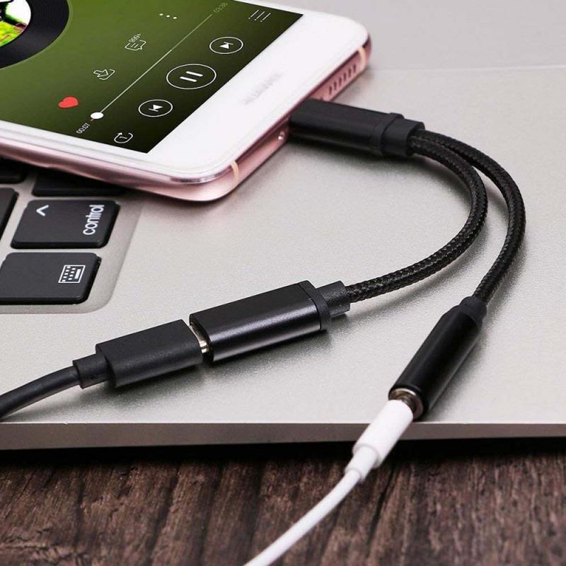 Weave 2 in 1 Type C Splitter Adaptateur Audio Cable Type C to 3.5mm Jack Aux Earphone Call Music Charging Adapter Cable