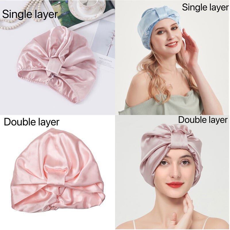 100% puro seda amoreira elástica noite boné amoreira seda envoltório de cabelo dormir gorro para mulher 19 momme sleeping cap único/duplo