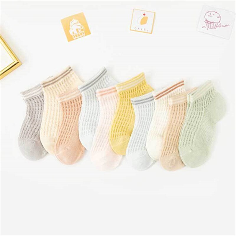10 Pairs 3-15Y calzini per bambini calzini per bambini corti in maglia di cotone sottile estivo calzini solidi Jacquard traspiranti carini accessori per ragazzo ragazza