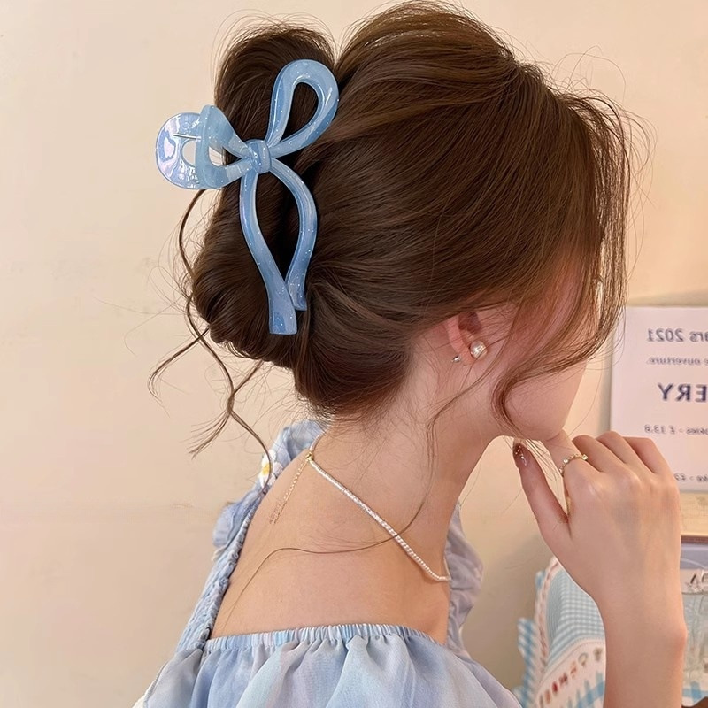 Aishg pérola arco caranguejo grampo de cabelo para mulheres geléia garra clipes tesoura forma braçadeira barrette hairpin meninas acessórios para o cabelo: CÉU AZUL