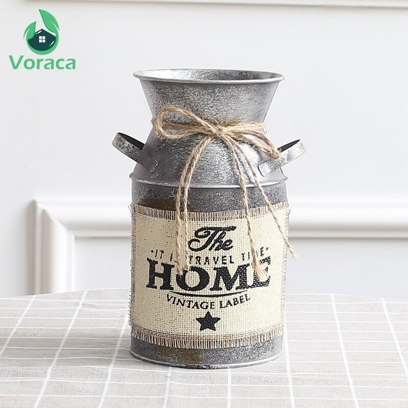 1pc shabby chic metall järn rustik vas mjölkburk heminredning europa stilar järn vas blomma för vas dekoration hem järn vas: Hoppas
