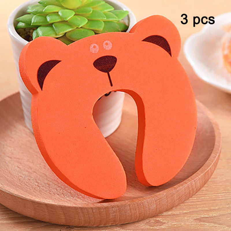 Tope de puerta con dibujos de animales, cerrojo para mejorar el hogar, seguridad para bebés y niños, Protector de dedos, pellizco, Tope de puerta, 3 unids/set por Set: bear