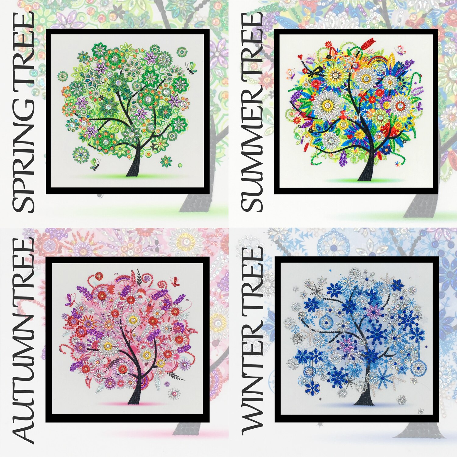 5d gör-det-själv diamantbroderier fyra årstider blomma träd speciell form diamantmålning strass kristall diamant hyllor hem de