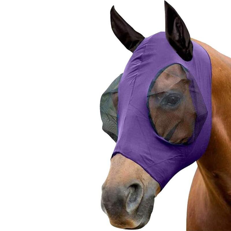 Andningsmask anti-mygga lätta bekväma hästhuvud ansiktsskydd med öron hästfluga mask med nässkydd häst vård: C