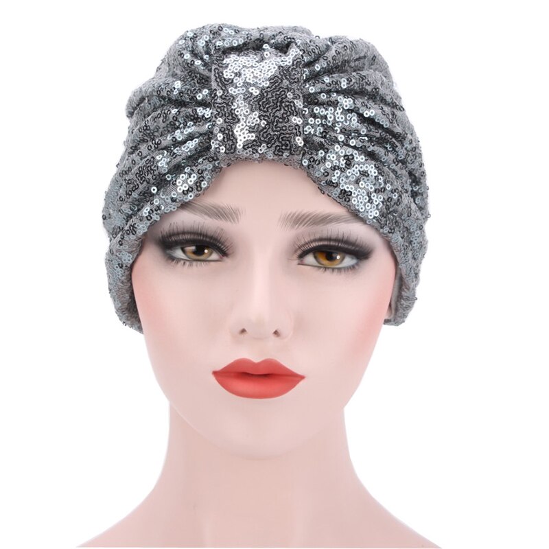 Couvre-tête à motif de paillettes pour femmes, Turban, Bonnet, chapeau, écharpe musulmane, casquette, nœud rond réutilisable, Harajuke