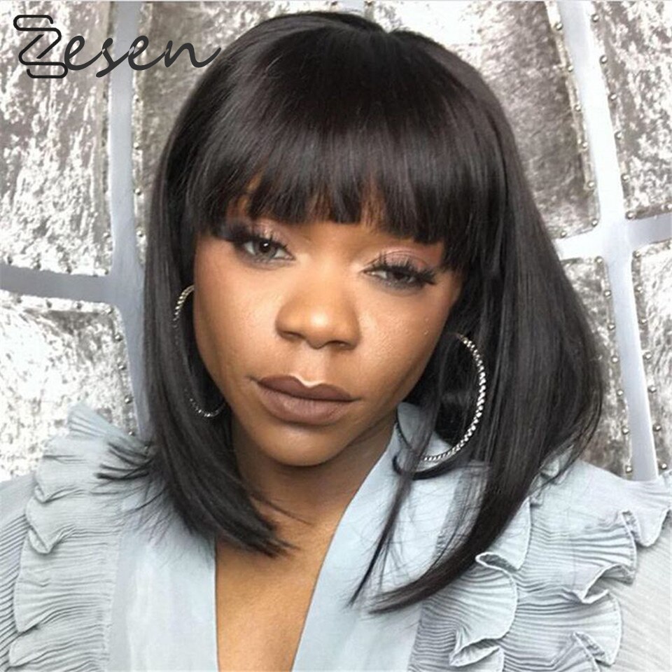 Zesen Kurze Haare Bob Gerade Perücke Synthetische 13*4 Spitze Vorne Perücke afrikanisch amerikanisch Perücken für Schwarze Frauen Hohe temperatur Faser