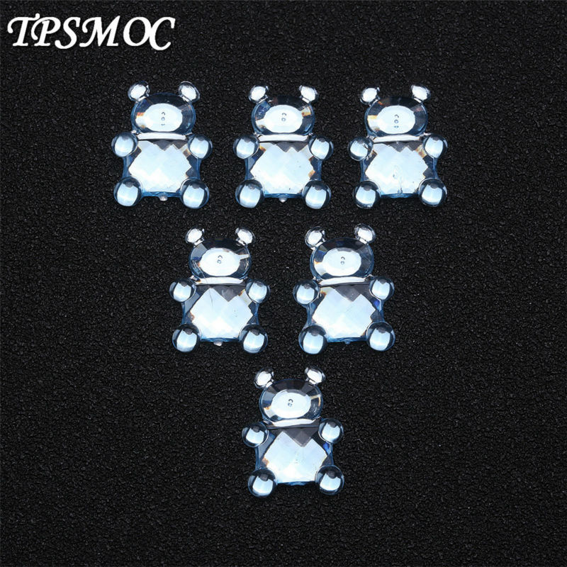 Babero de osito de peluche de estilo Pram, aplicación de diamantes de imitación acrílicos, decoración de , recuerdo de Baby Shower, dispersión de mesa, 100 Uds.