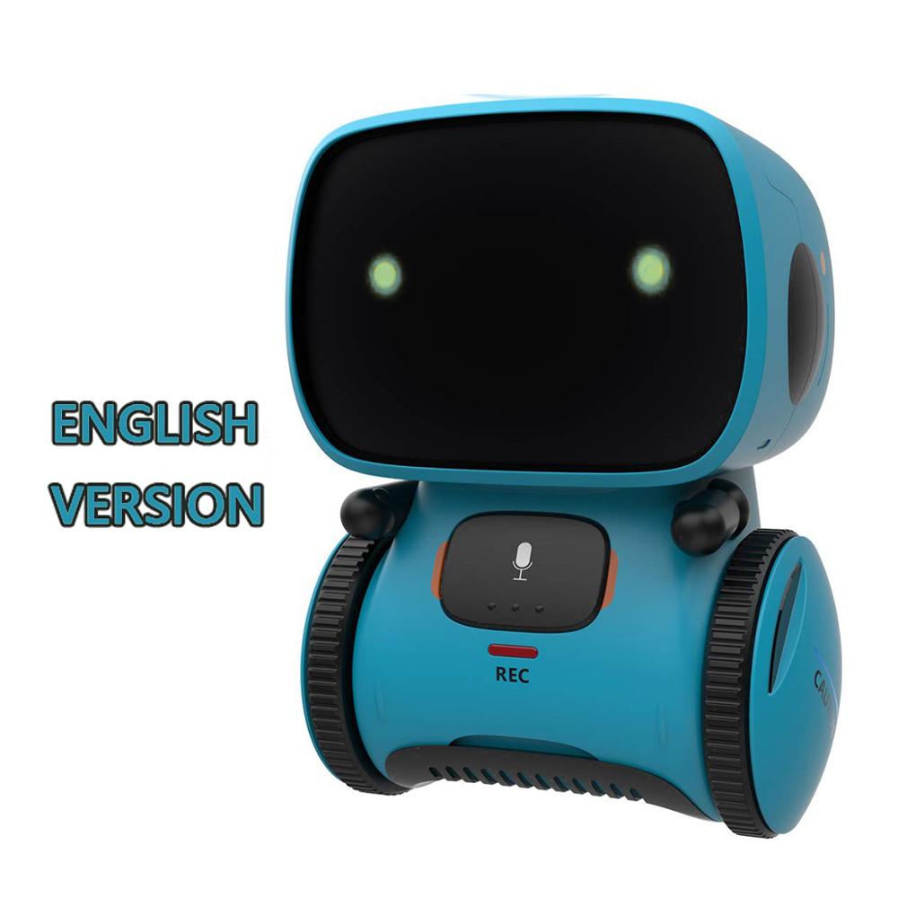 Russian Language toy Cute robot voice control Dance Sing Repeating Recorder Touch Control Intelligent Robot for kids: English blue