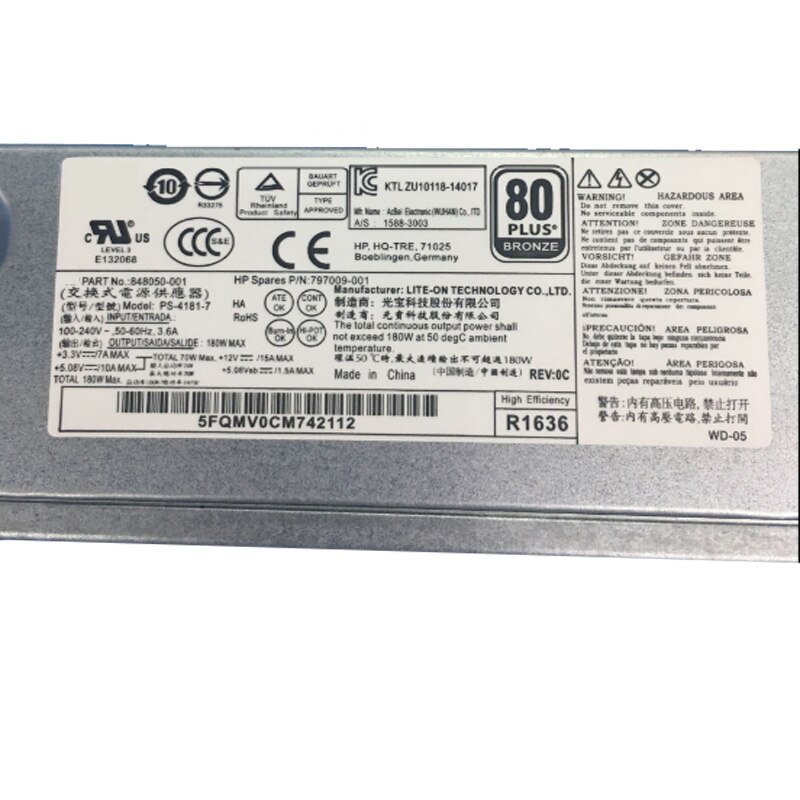 PSU For HP S5 S5-1333 1523 1537CN 180W Power Supply PCE019 DPS-180AB-20 A PS-4181-7 793073-001 797009-001 848050-001/003/004