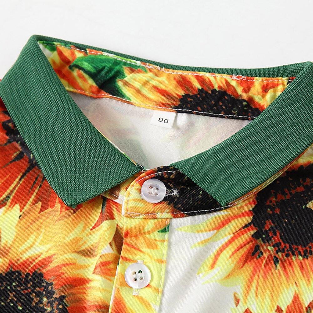 1-6Y Kids Boys Shirt Sunflower Print Tops Summer Stylish Short Sleeve Lapel Tops for Children Baby
