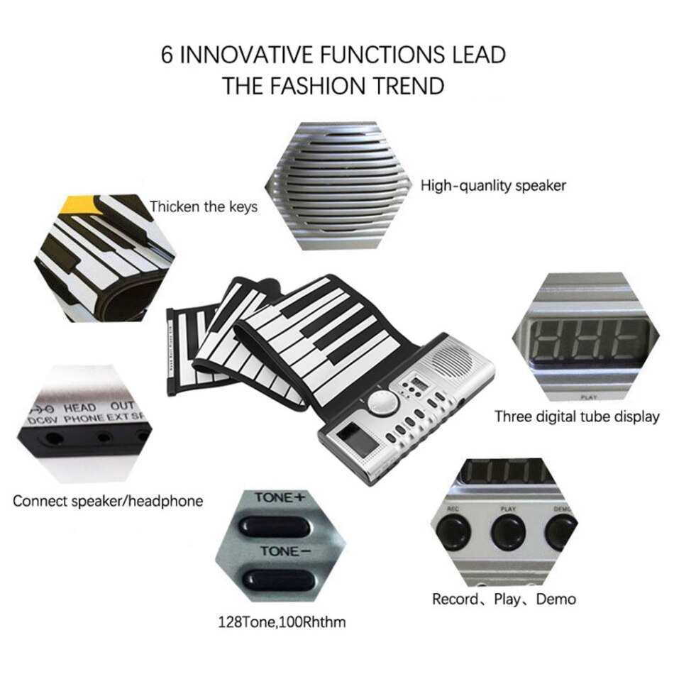 Timelytrust Electronic Piano 61 Key Foldable Piano USB MIDI Keyboard MIDI Controller Manual Electronic Piano Instrument