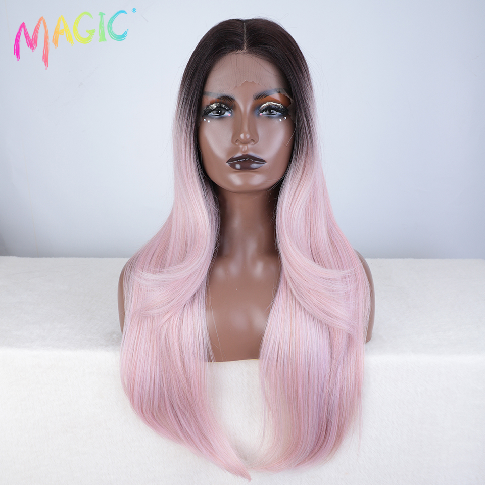 Magic Hair Synthetic Lace Front Wig Long straight 28 Inch Lace Wig Ombre Blonde Wig Heat Resistant Wigs For Women Lace Front Wig: KAF18