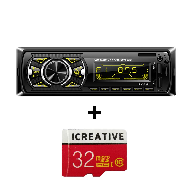 1 Din Car Radio FM DC 12V Fixed panel Auto Audio MP3 player Bluetooth Two USB Charger SD AUX SWC Remote RK-538: Add 32GB SD Card