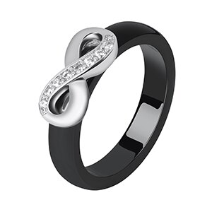 925 Rings Women 4mm Black White Ceramic Ring India Stone Crystal Infinity Comfort Wedding Rings Engagement Brand Jewelry: 6 / Black